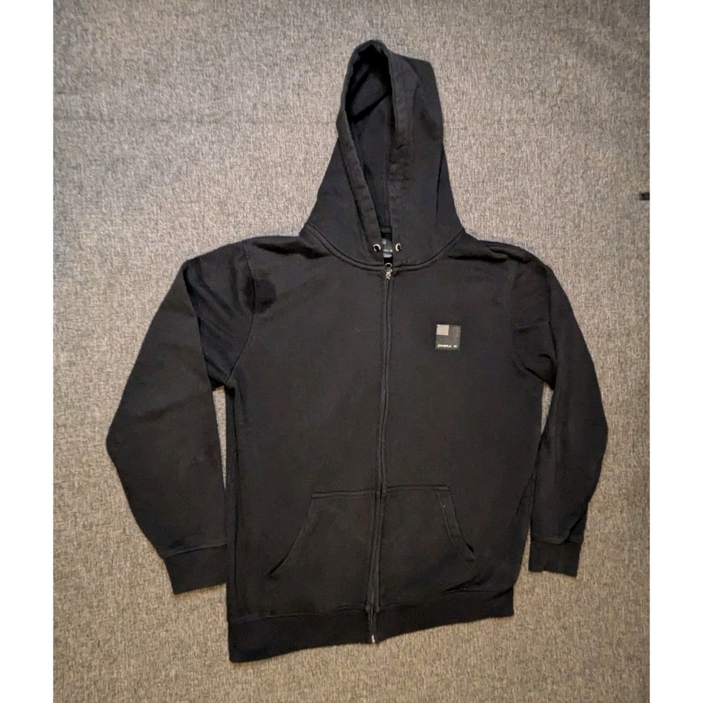 VINTAGE Y2K ONEILL ZIP UP HOODIE GRUNGE SKATE SURF BLACK FLEECE MENS LARGE